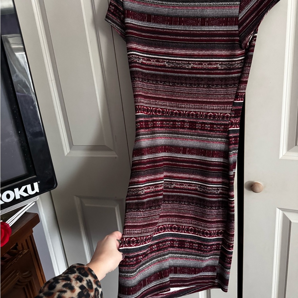 Striped Burgundy and Gray Dress